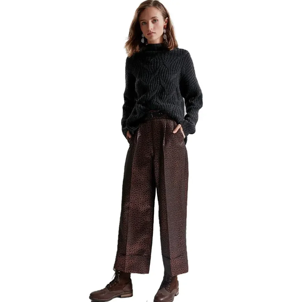 YARGICI Golden Brown Wide Leg Trouser Belt Detail Size 12